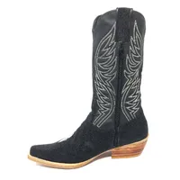 Bota de Couro de Arraia Preta - Cano Alto, Bico Fino Quadradinho, SOLADO DE COURO ARTESANAL - imagem 5