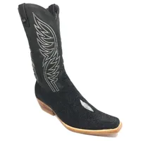 Bota de Couro de Arraia Preta - Cano Alto, Bico Fino Quadradinho, SOLADO DE COURO ARTESANAL - imagem 1