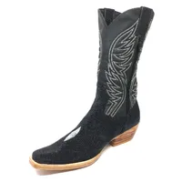 Bota de Couro de Arraia Preta - Cano Alto, Bico Fino Quadradinho, SOLADO DE COURO ARTESANAL - imagem 2