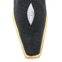 Bota de Couro de Arraia Preta - Cano Alto, Bico Fino Quadradinho, SOLADO DE COURO ARTESANAL - imagem 4