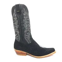 Bota de Couro de Arraia Preta - Cano Alto, Bico Fino Quadradinho, SOLADO DE COURO ARTESANAL - imagem 6