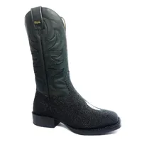 Bota de Couro de Arraia Preta - Cano Alto, Bico Quadrado, Solado S-Flex Artesanal - imagem 5
