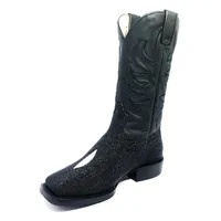 Bota de Couro de Arraia Preta - Cano Alto, Bico Quadrado, Solado S-Flex Artesanal - imagem 6