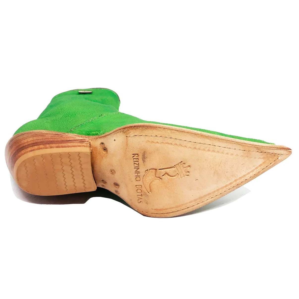 Bota Reizinho Premium Couro De Arraia Green Limited Edition - Cano Curto, Bico Fino, Solado De Couro Artesanal