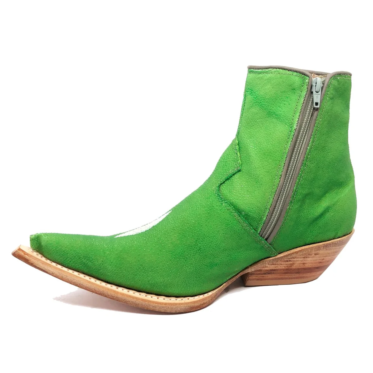 Bota Reizinho Premium Couro De Arraia Green Limited Edition - Cano Curto, Bico Fino, Solado De Couro Artesanal
