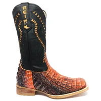 Bota Reizinho Premium Couro De Jacaré Darkness Orange Limited Edition - Cano Alto, Bico Quadrado, Solado Couro Artesanal - imagem 2