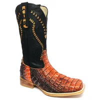 Bota Reizinho Premium Couro De Jacaré Darkness Orange Limited Edition - Cano Alto, Bico Quadrado, Solado Couro Artesanal - imagem 4