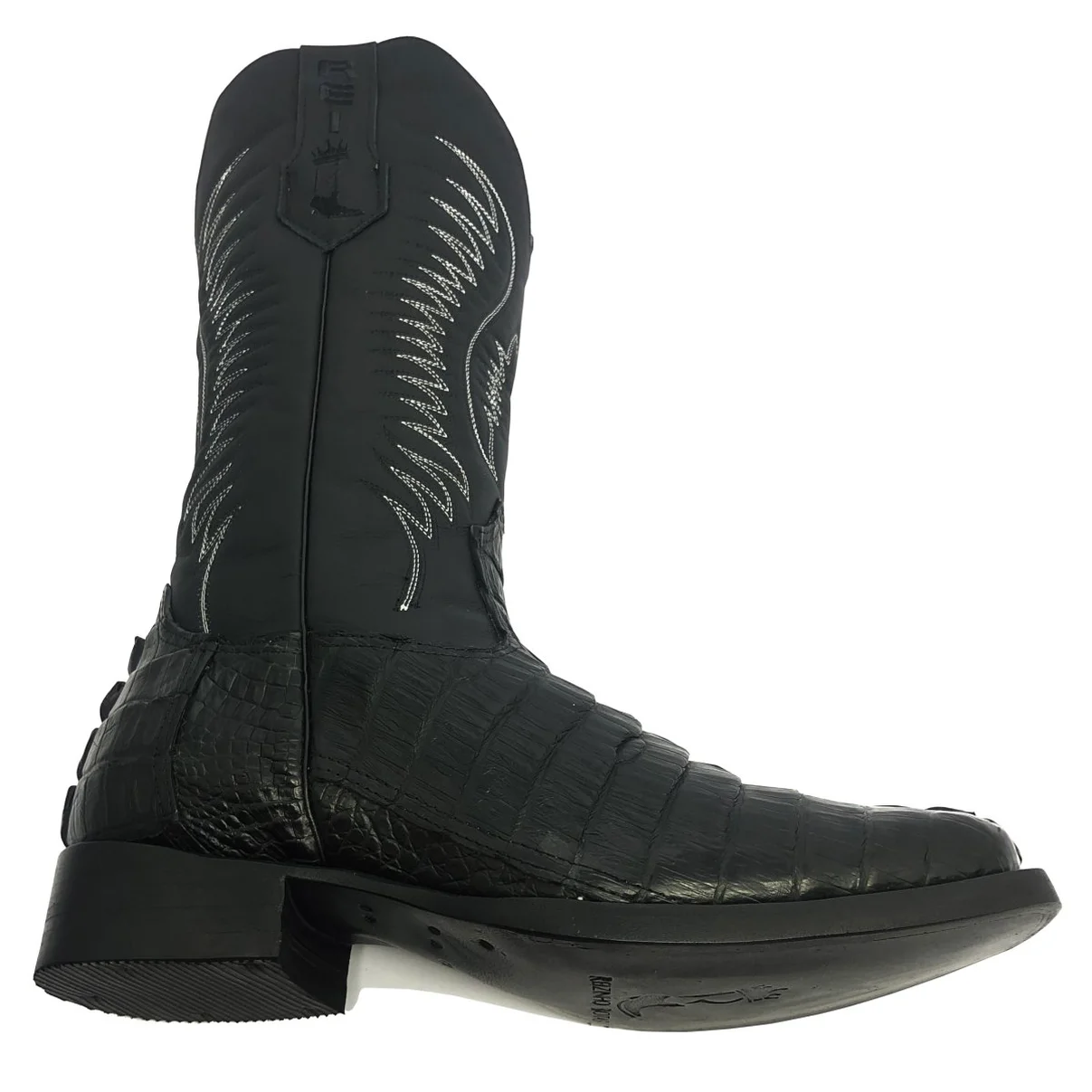 Bota Reizinho Premium Couro De Jacaré Preto Rabo Limited Edition - Cano Alto, Bico Quadrado, Solado Couro Artesanal