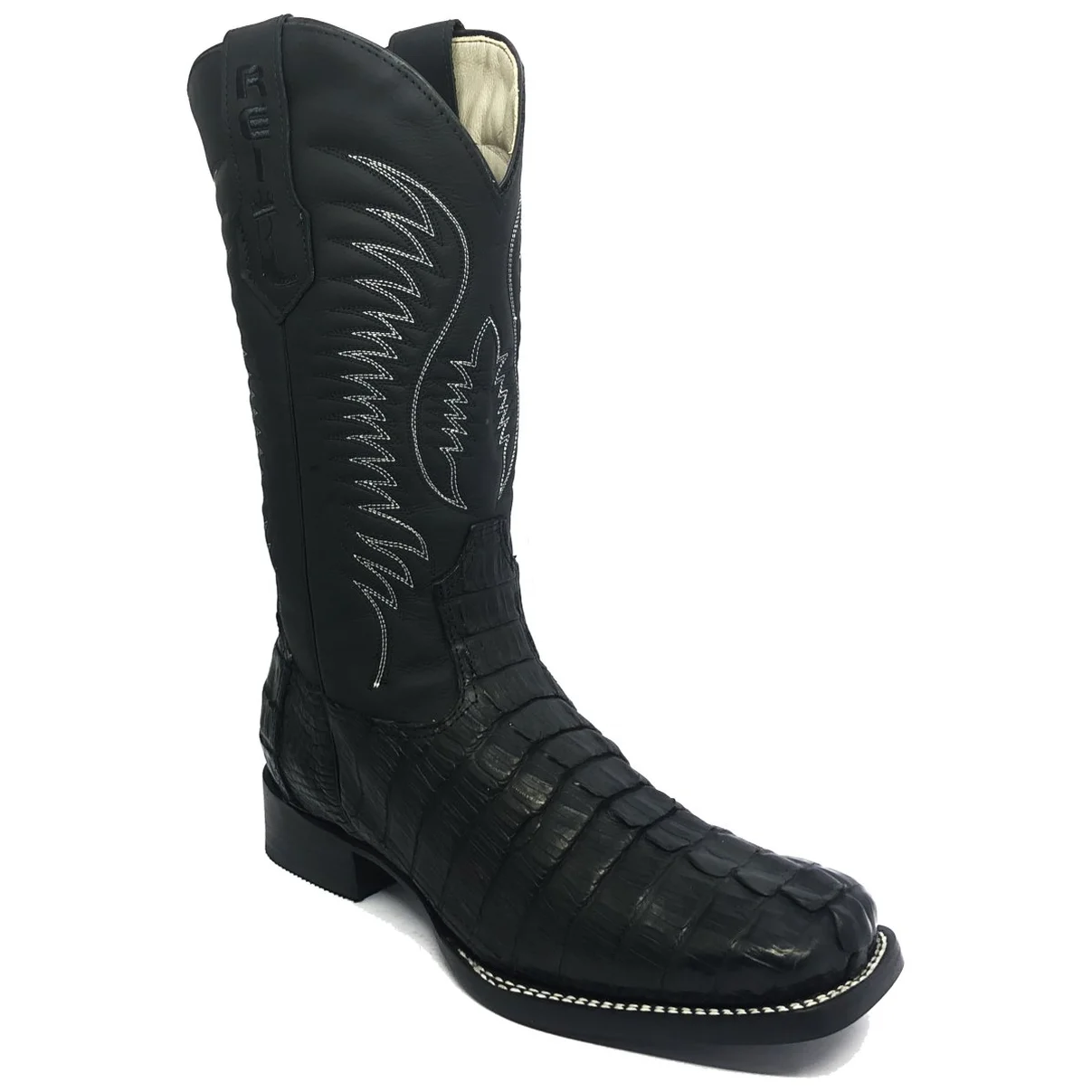 Bota Reizinho Premium Couro De Jacaré Preto Rabo Limited Edition - Cano Alto, Bico Quadrado, Solado Couro Artesanal