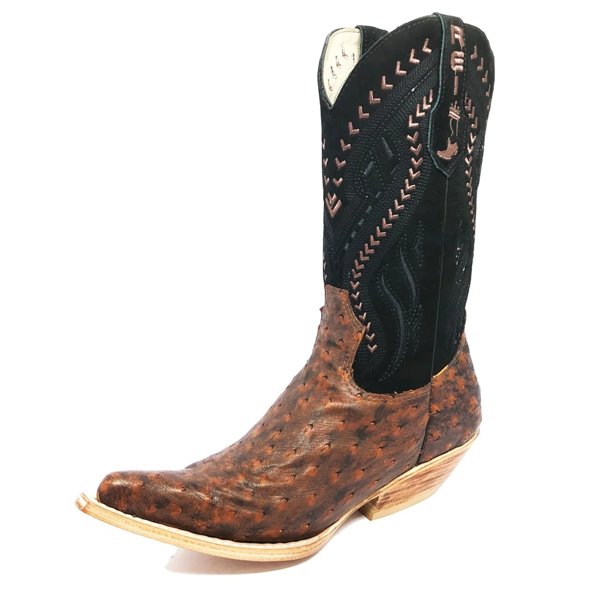 Bota Reizinho Premium Couro De Avestruz Cheio Bloodwine Limited Edition - Cano Alto, Bico Fino, Solado Couro Artesanal