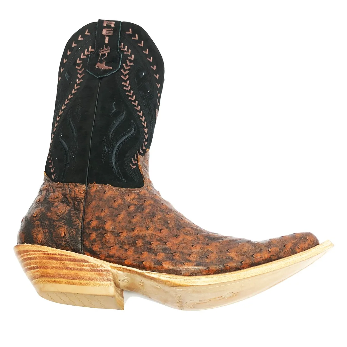 Bota Reizinho Premium Couro De Avestruz Cheio Bloodwine Limited Edition - Cano Alto, Bico Fino, Solado Couro Artesanal