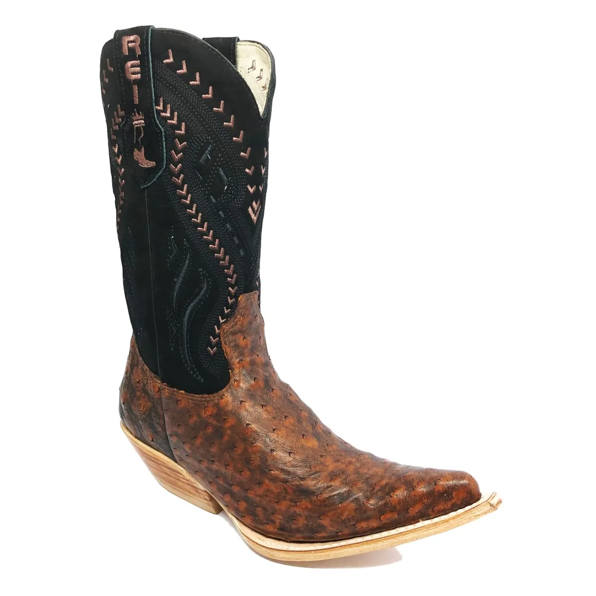 Bota Reizinho Premium Couro De Avestruz Cheio Bloodwine Limited Edition - Cano Alto, Bico Fino, Solado Couro Artesanal