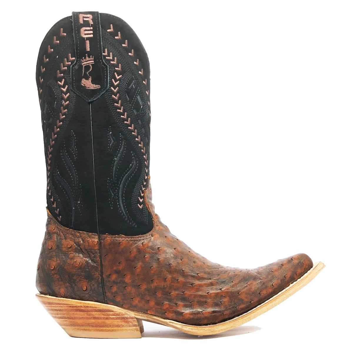 Bota Reizinho Premium Couro De Avestruz Cheio Bloodwine Limited Edition - Cano Alto, Bico Fino, Solado Couro Artesanal