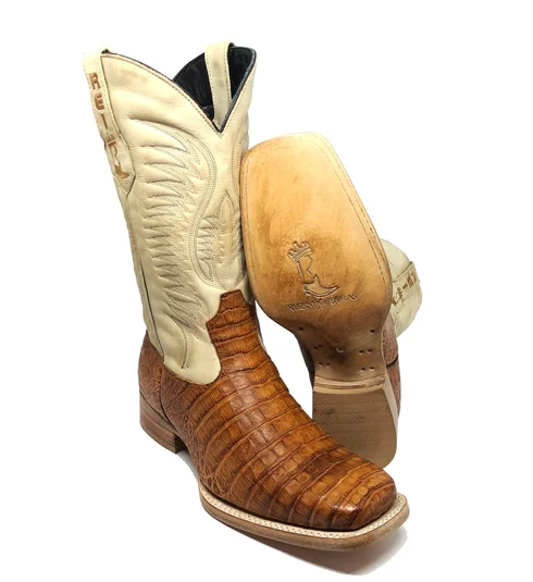 Bota Reizinho Premium Couro De Jacaré Havana Limited Edition - Cano Alto, Bico Quadrado, Solado De Couro Artesanal