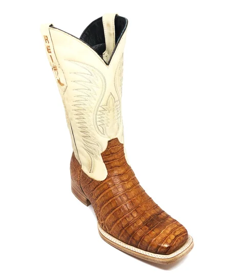 Bota Reizinho Premium Couro De Jacaré Havana Limited Edition - Cano Alto, Bico Quadrado, Solado De Couro Artesanal