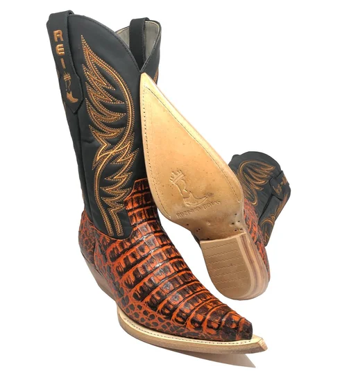 Bota Reizinho Premium Couro De Jacaré Volcano Limited Edition - Cano Alto, Bico Fino, Solado De Couro Artesanal