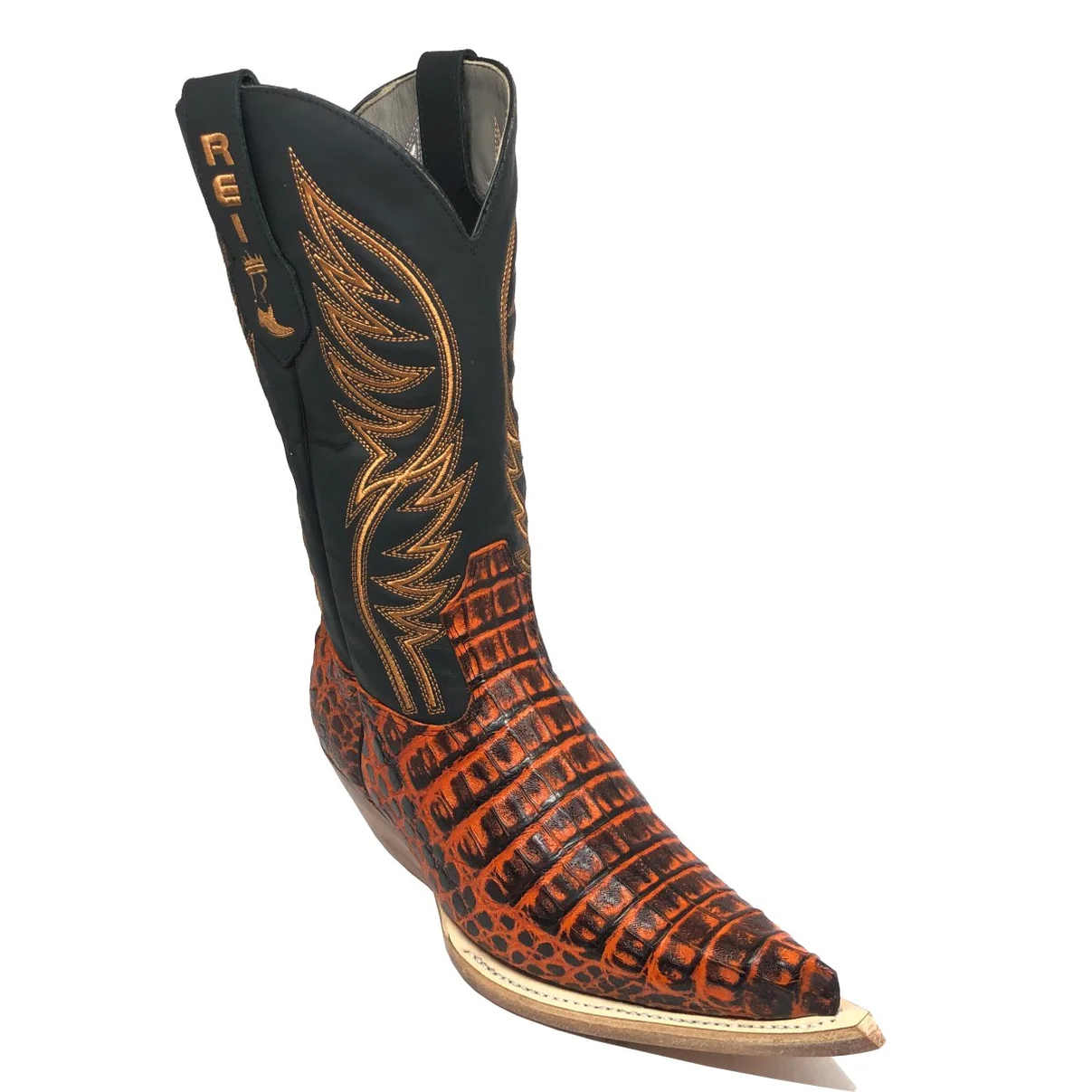 Bota Reizinho Premium Couro De Jacaré Volcano Limited Edition - Cano Alto, Bico Fino, Solado De Couro Artesanal