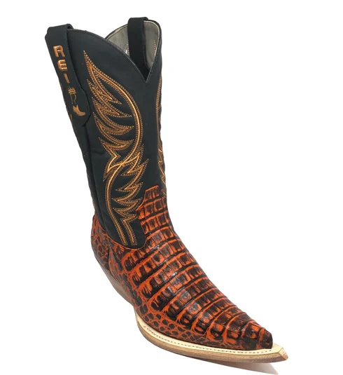 Bota Reizinho Premium Couro De Jacaré Volcano Limited Edition - Cano Alto, Bico Fino, Solado De Couro Artesanal