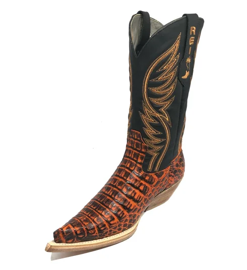 Bota Reizinho Premium Couro De Jacaré Volcano Limited Edition - Cano Alto, Bico Fino, Solado De Couro Artesanal