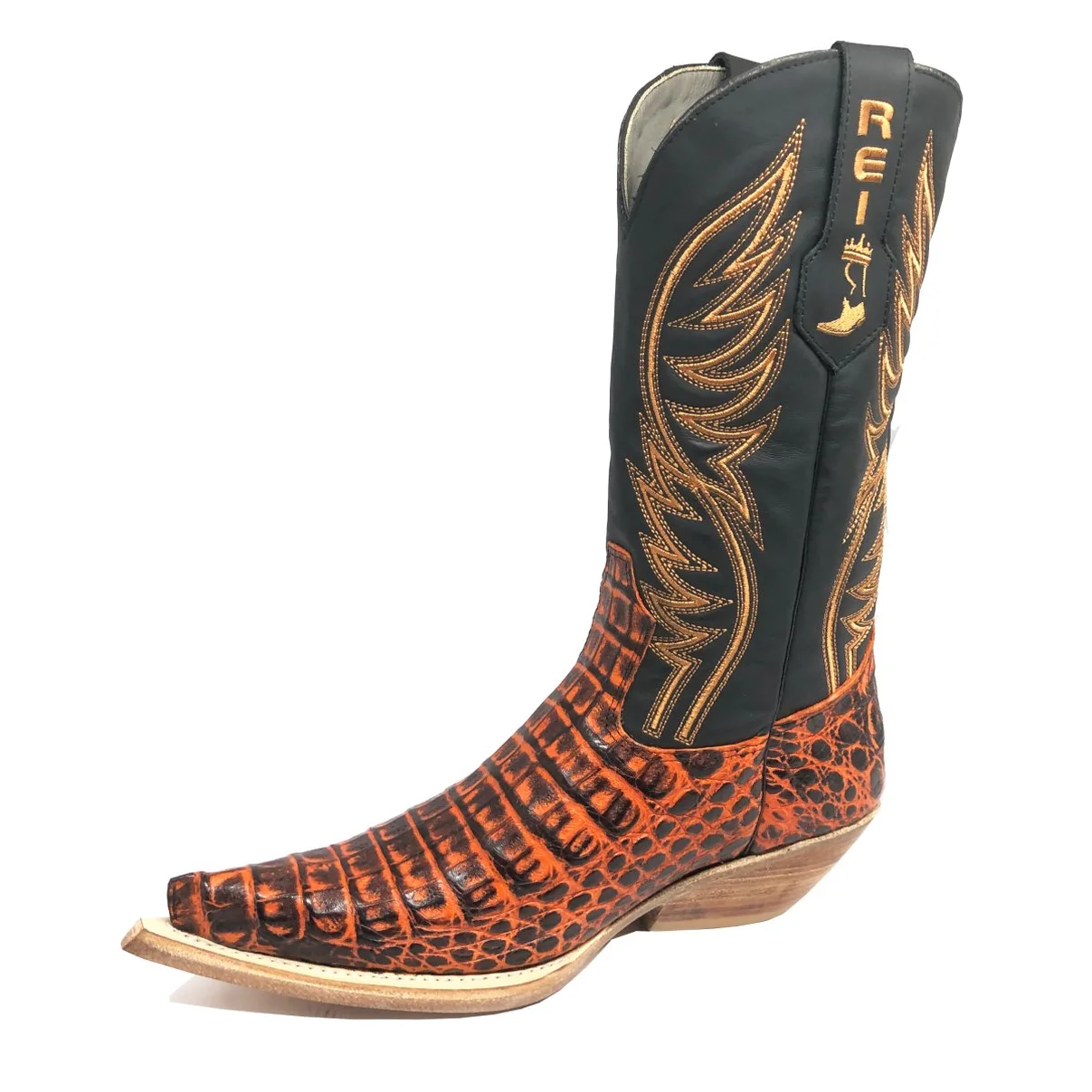 Bota Reizinho Premium Couro De Jacaré Volcano Limited Edition - Cano Alto, Bico Fino, Solado De Couro Artesanal