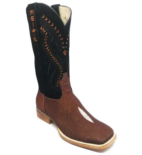 Bota Reizinho Premium Couro De Arraia Evok Limited Edition - Cano Alto, Bico Quadrado, Solado De Couro Artesanal