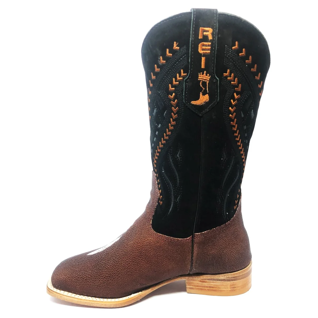 Bota Reizinho Premium Couro De Arraia Evok Limited Edition - Cano Alto, Bico Quadrado, Solado De Couro Artesanal