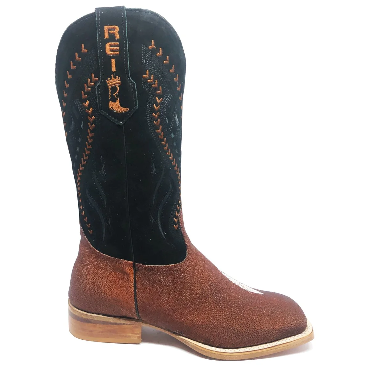 Bota Reizinho Premium Couro De Arraia Evok Limited Edition - Cano Alto, Bico Quadrado, Solado De Couro Artesanal