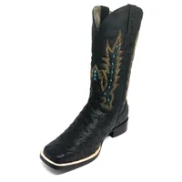 Bota Reizinho Premium Couro De Avestruz Cheio Preto Limited Edition - Cano Alto, Bico Quadrado, Solado Couro Artesanal - imagem 6