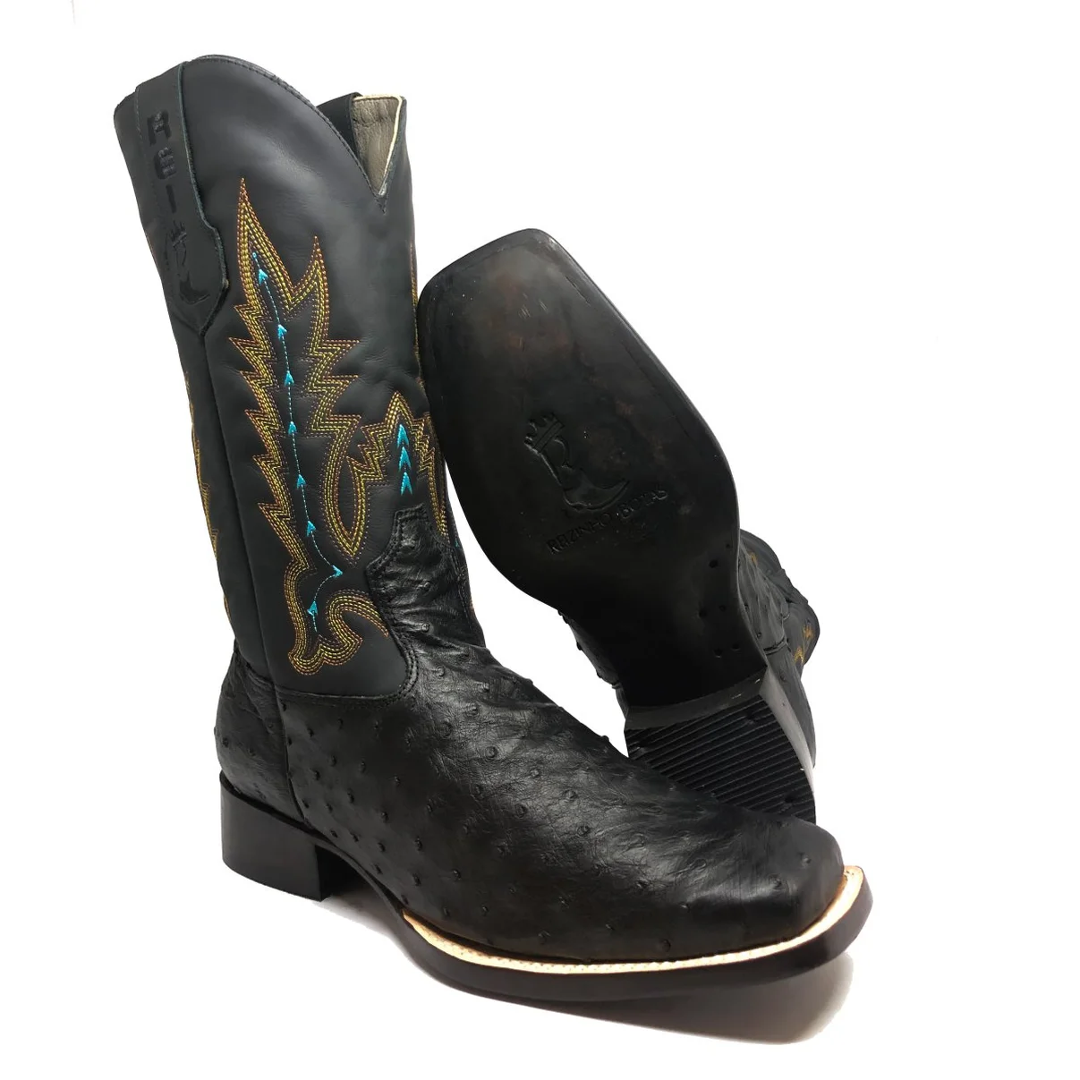 Bota Reizinho Premium Couro De Avestruz Cheio Preto Limited Edition - Cano Alto, Bico Quadrado, Solado Couro Artesanal