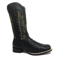 Bota Reizinho Premium Couro De Avestruz Cheio Preto Limited Edition - Cano Alto, Bico Quadrado, Solado Couro Artesanal - imagem 4