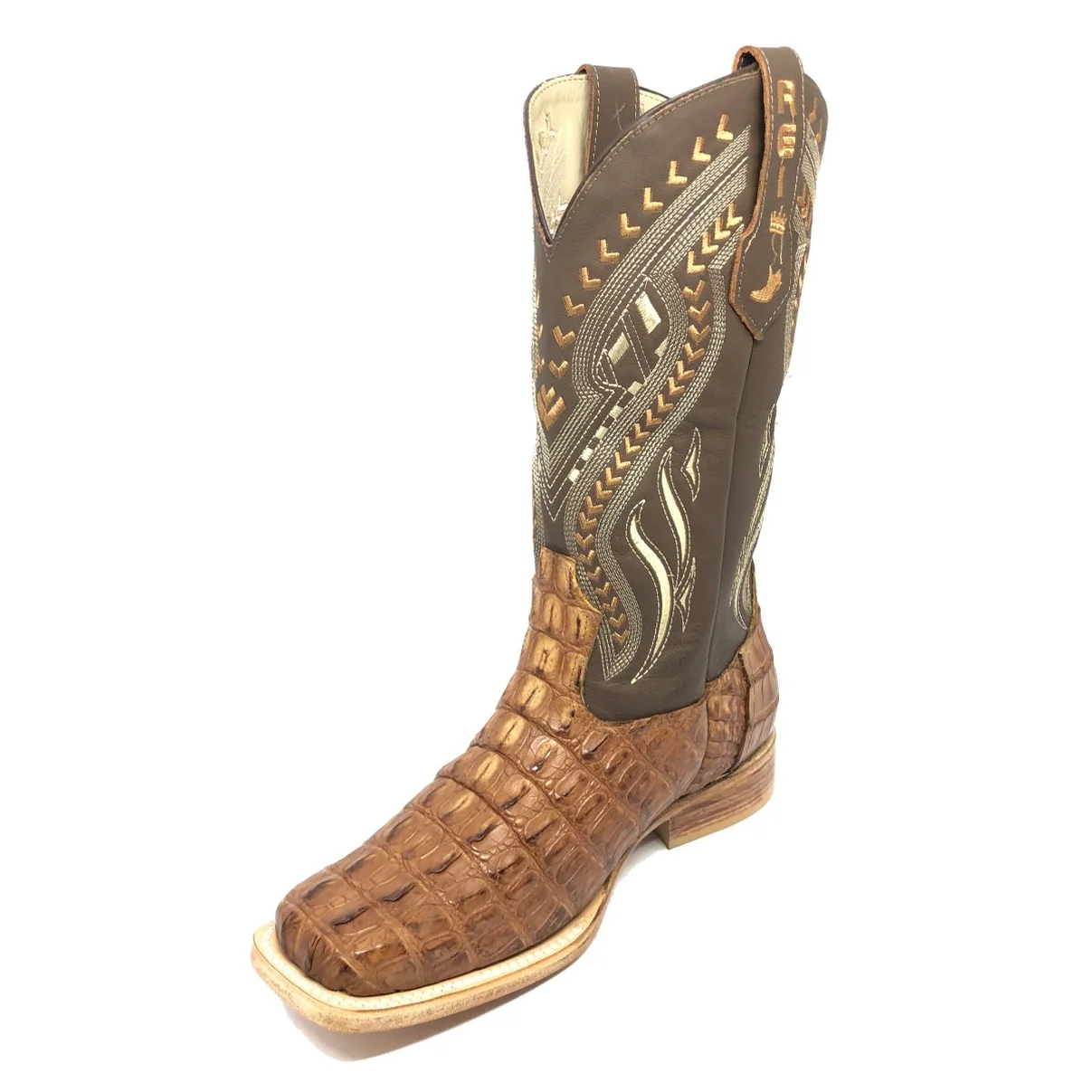 Bota Reizinho Premium Couro De Jacaré Havana Rabo Limited Edition - Cano Alto, Bico Quadrado, Solado De Couro Artesanal