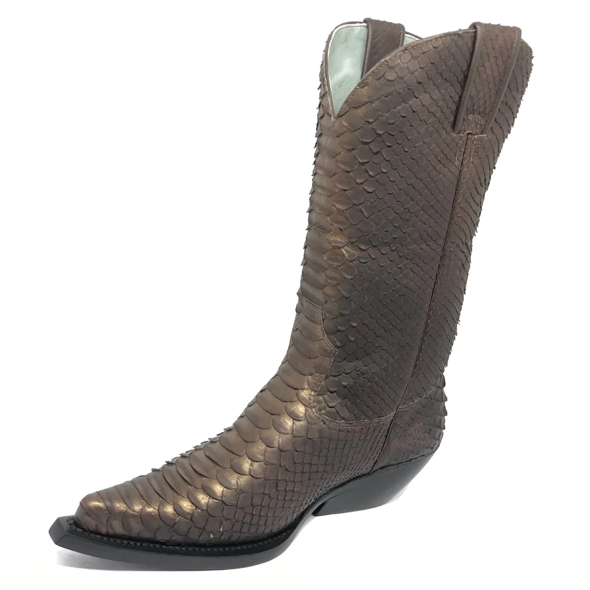 Bota Reizinho Premium Couro De Python Golden Brown Limited Edition - Cano Alto, Bico Fino, Solado De Couro Artesanal