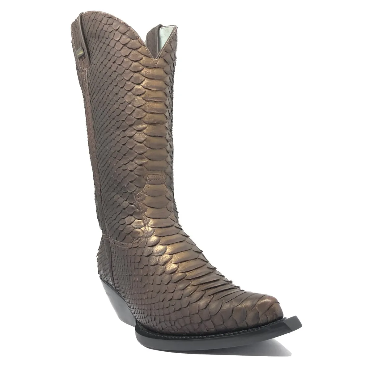 Bota Reizinho Premium Couro De Python Golden Brown Limited Edition - Cano Alto, Bico Fino, Solado De Couro Artesanal
