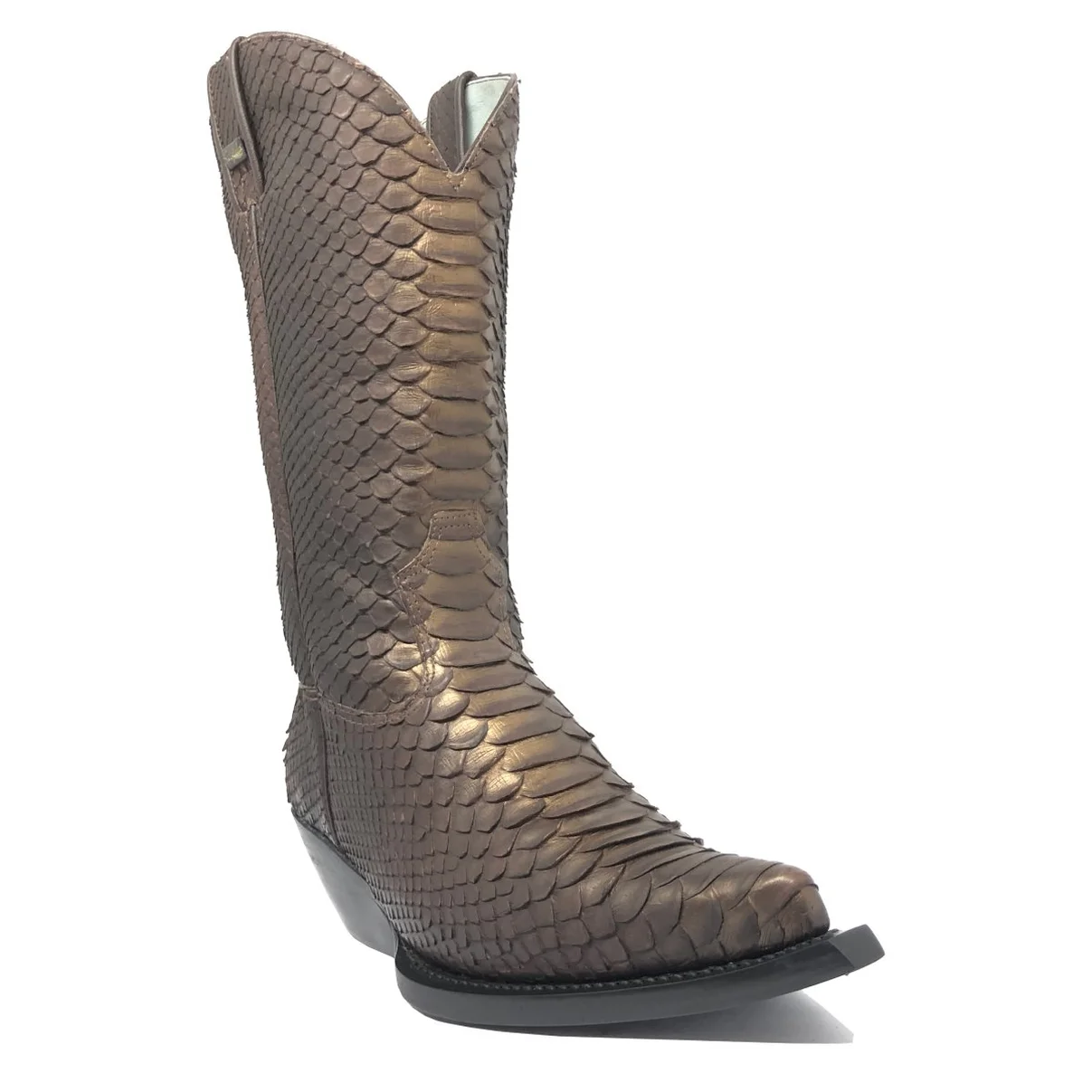 Bota Reizinho Premium Couro De Python Golden Brown Limited Edition - Cano Alto, Bico Fino, Solado De Couro Artesanal