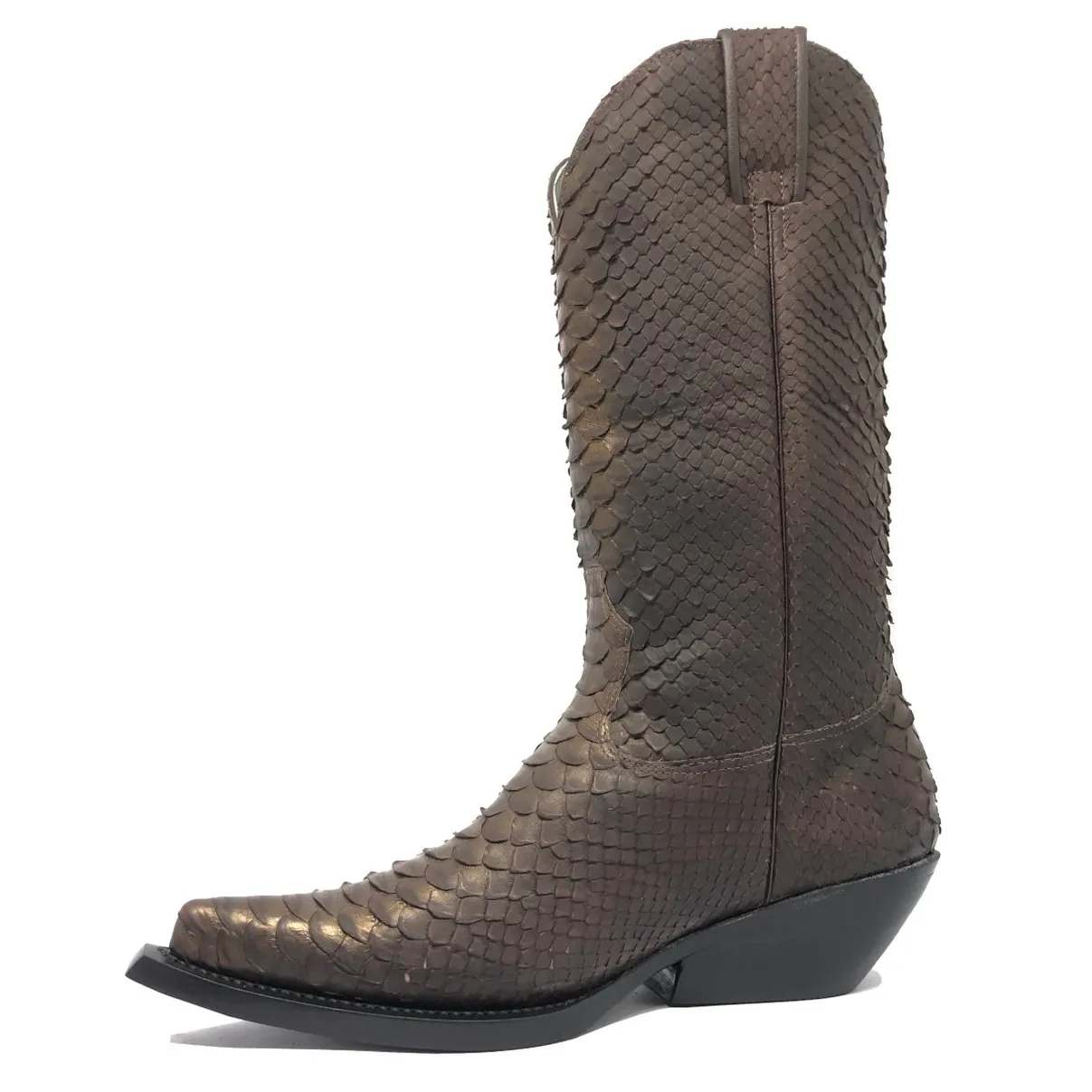 Bota Reizinho Premium Couro De Python Golden Brown Limited Edition - Cano Alto, Bico Fino, Solado De Couro Artesanal