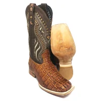 Bota Reizinho Premium Couro De Jacaré Havana Rabo Limited Edition - Cano Alto, Bico Quadrado, Solado De Couro Artesanal - imagem 1