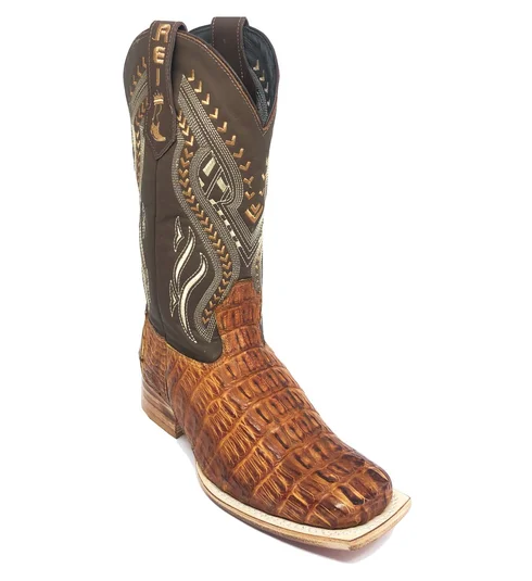 Bota Reizinho Premium Couro De Jacaré Havana Rabo Limited Edition - Cano Alto, Bico Quadrado, Solado De Couro Artesanal