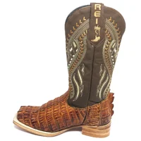 Bota Reizinho Premium Couro De Jacaré Havana Rabo Limited Edition - Cano Alto, Bico Quadrado, Solado De Couro Artesanal - imagem 5