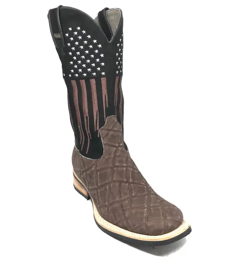 Bota Reizinho Premium Couro De Elefante Marrom Limited Edition - Cano Alto, Bico Quadrado, Solado De Couro Artesanal