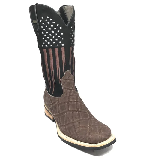 Bota Reizinho Premium Couro De Elefante Marrom Limited Edition - Cano Alto, Bico Quadrado, Solado De Couro Artesanal