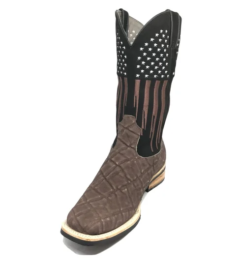 Bota Reizinho Premium Couro De Elefante Marrom Limited Edition - Cano Alto, Bico Quadrado, Solado De Couro Artesanal