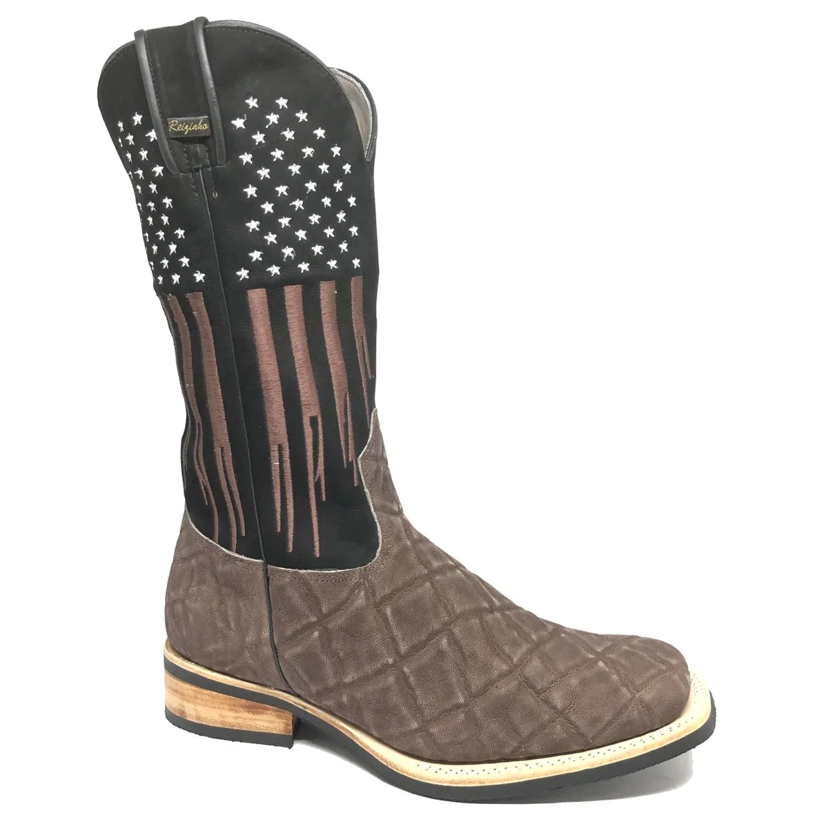 Bota Reizinho Premium Couro De Elefante Marrom Limited Edition - Cano Alto, Bico Quadrado, Solado De Couro Artesanal