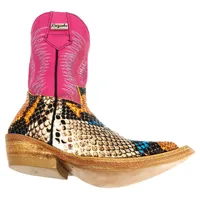 Bota Infantil De Couro Bovino Imitação de Cobra Coral Blue Orange - Cano Alto, Bico Fino, Solado de Couro Artesanal - imagem 3