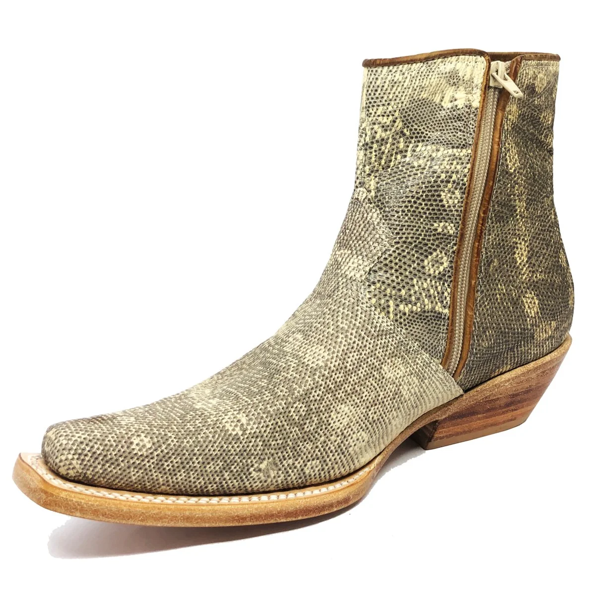 Bota Reizinho Premium Couro De Lagarto Africano Natural Limited Edition - Cano Curto, Bico Fino Quadra, Solado Couro Art