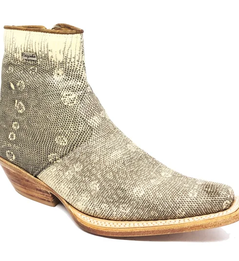 Bota Reizinho Premium Couro De Lagarto Africano Natural Limited Edition - Cano Curto, Bico Fino Quadra, Solado Couro Art