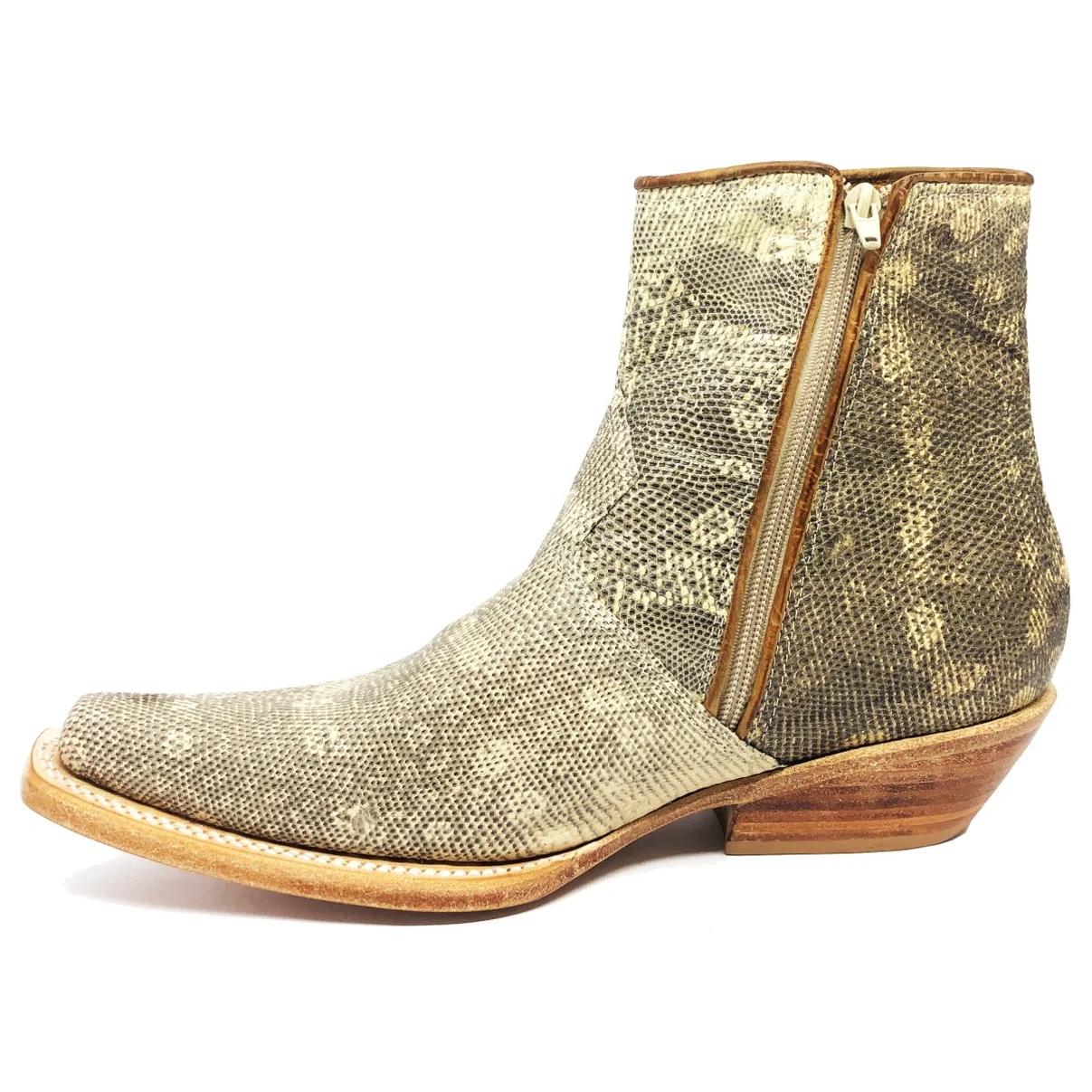 Bota Reizinho Premium Couro De Lagarto Africano Natural Limited Edition - Cano Curto, Bico Fino Quadra, Solado Couro Art