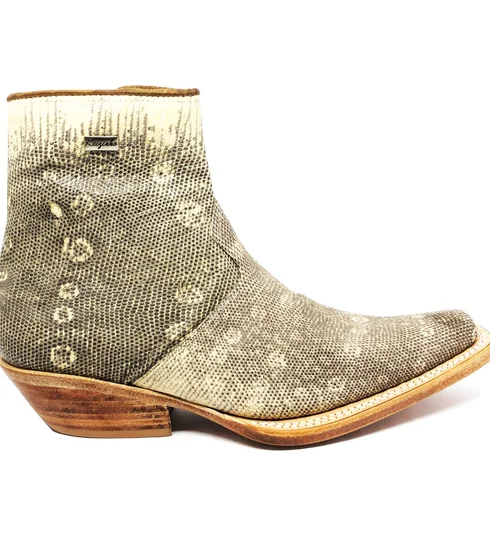 Bota Reizinho Premium Couro De Lagarto Africano Natural Limited Edition - Cano Curto, Bico Fino Quadra, Solado Couro Art