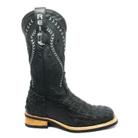 Bota Reizinho Premium Couro De Jacaré Preto Limited Edition - Cano Alto, Bico Quadrado, Solado De X-Flex Artesanal - imagem 5