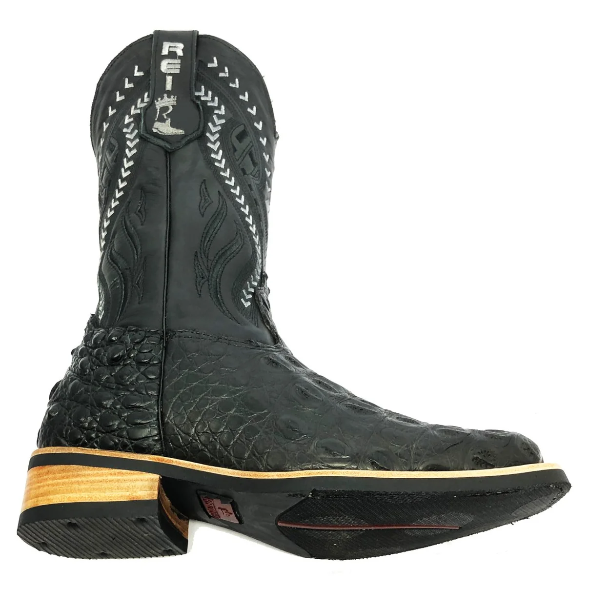 Bota Reizinho Premium Couro De Jacaré Preto Limited Edition - Cano Alto, Bico Quadrado, Solado De X-Flex Artesanal