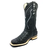 Bota Reizinho Premium Couro De Jacaré Preto Limited Edition - Cano Alto, Bico Quadrado, Solado De X-Flex Artesanal - imagem 5